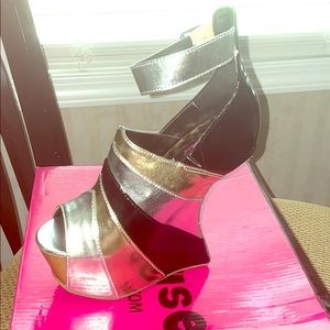 Dollhouse multi colored wedge heels